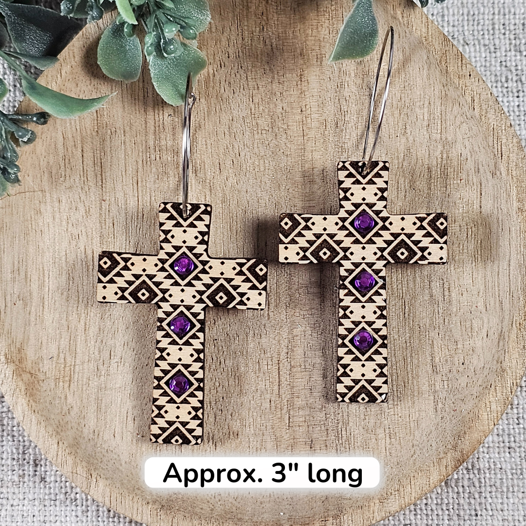 Boho Cross with Purple Rhinestones