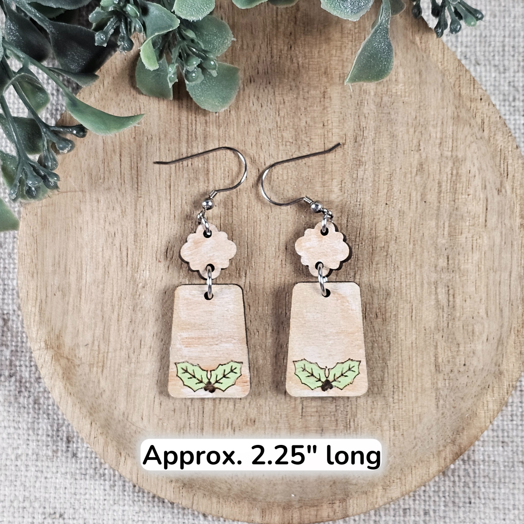 Holly Leaf Distressed Wood Earrings