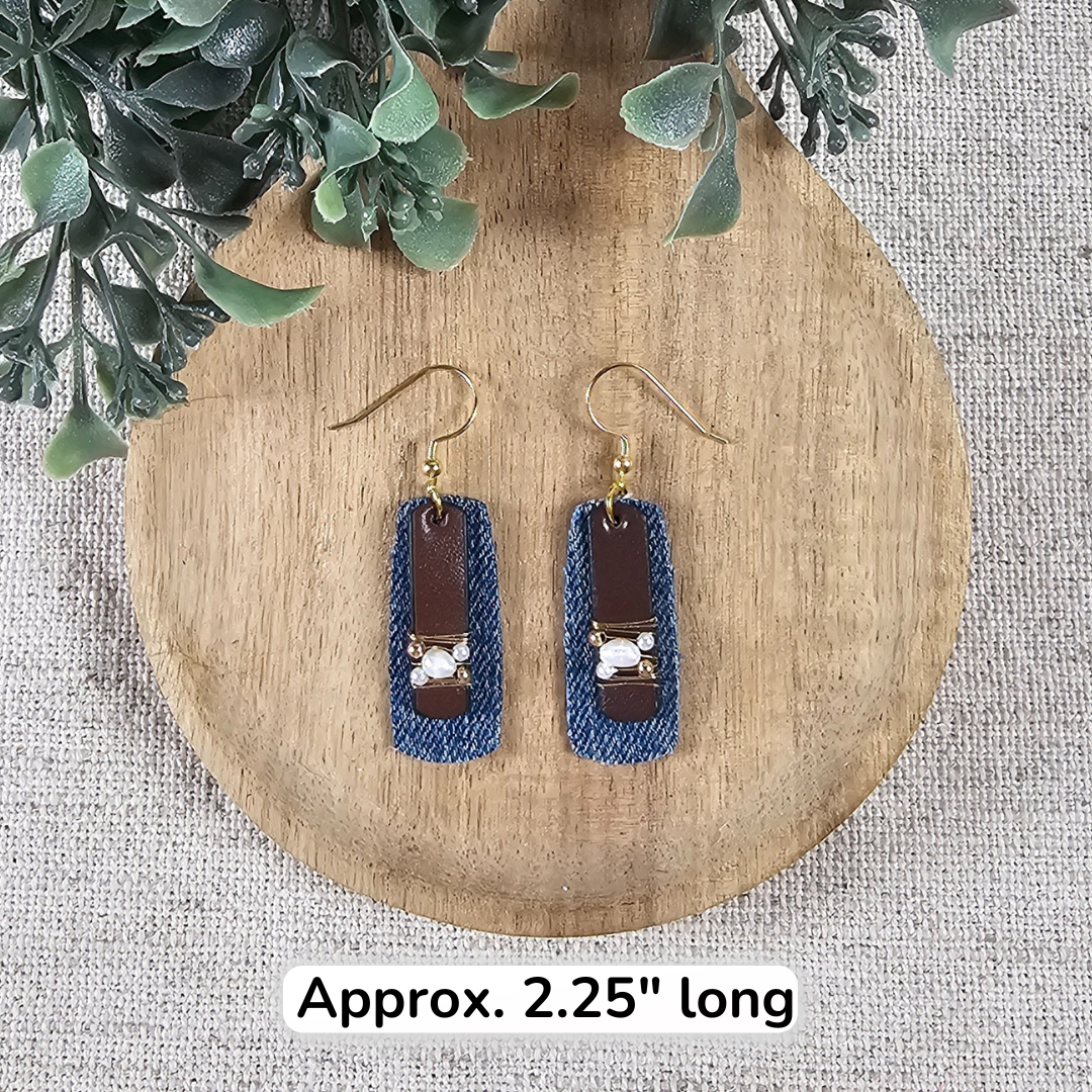 Denim Embellished Bar Earrings