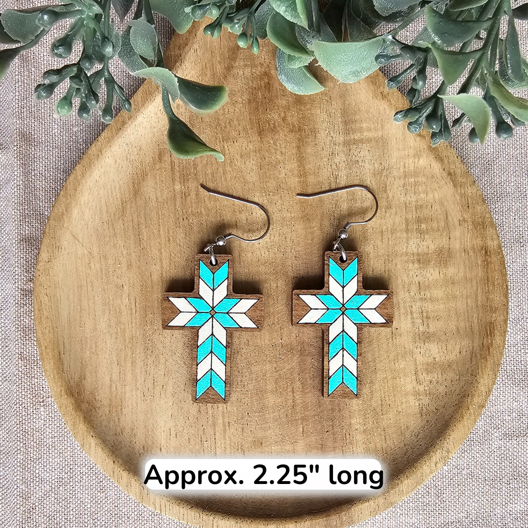 Barn Quilt Painted Cross Earrings