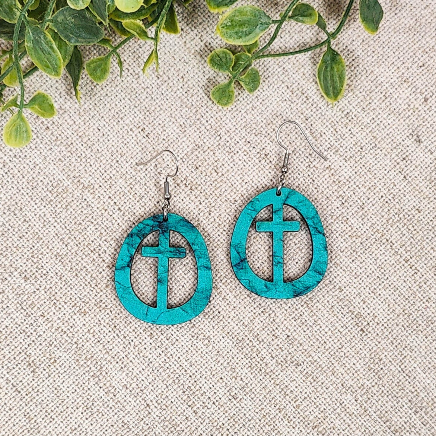 Turquoise and Black Circle Cross Earrings-pattern may vary