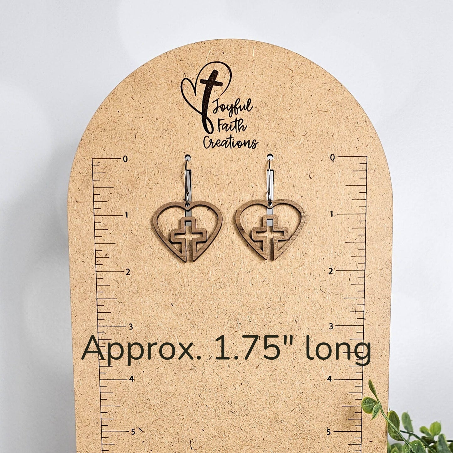 Wood Open Heart Cross Earrings