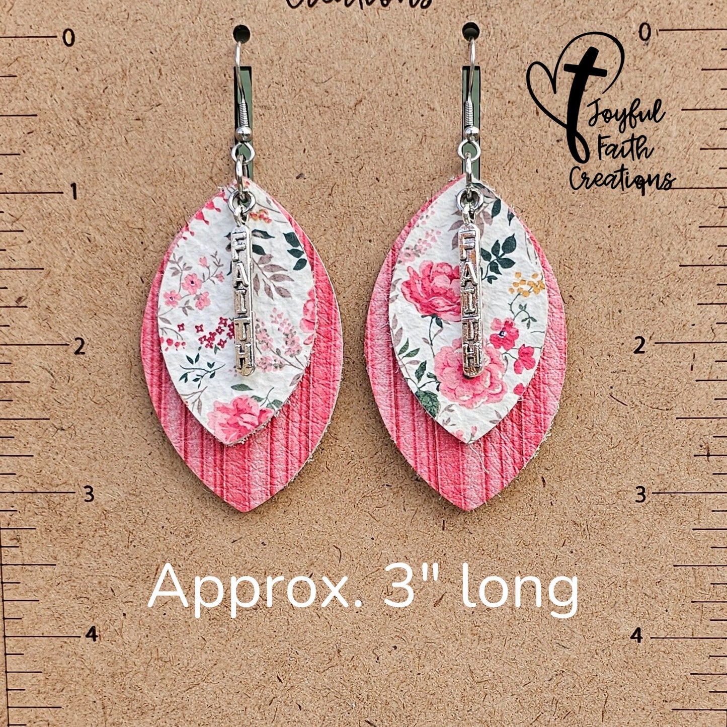 pink floral earrings, faith earrings, 3rd anniversary gift for her, birthday gift for best friend, Easter earrings, Christian gifts for wife