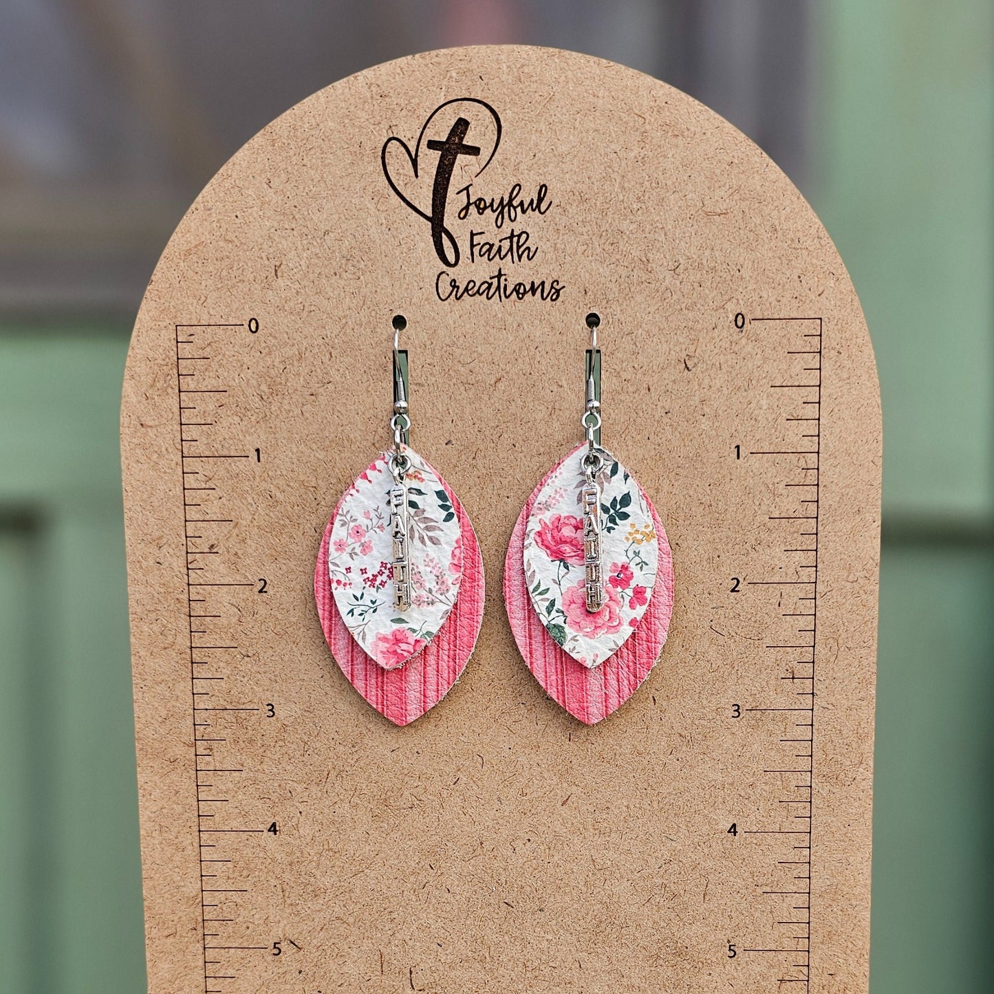 pink floral earrings, faith earrings, 3rd anniversary gift for her, birthday gift for best friend, Easter earrings, Christian gifts for wife