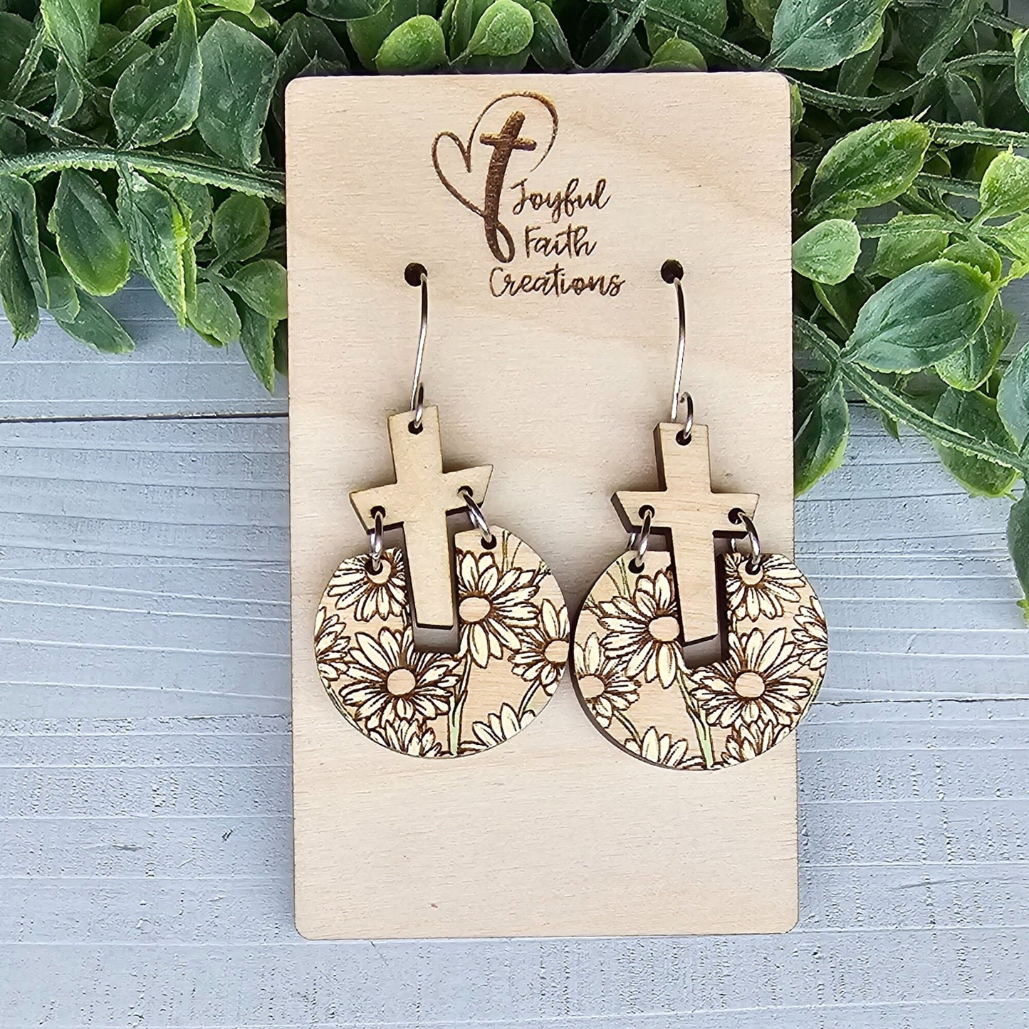 white floral cross earrings wood, Christian gifts for women faith, Mothers day gift, birthday gift for sister, for best friend, baptism gift