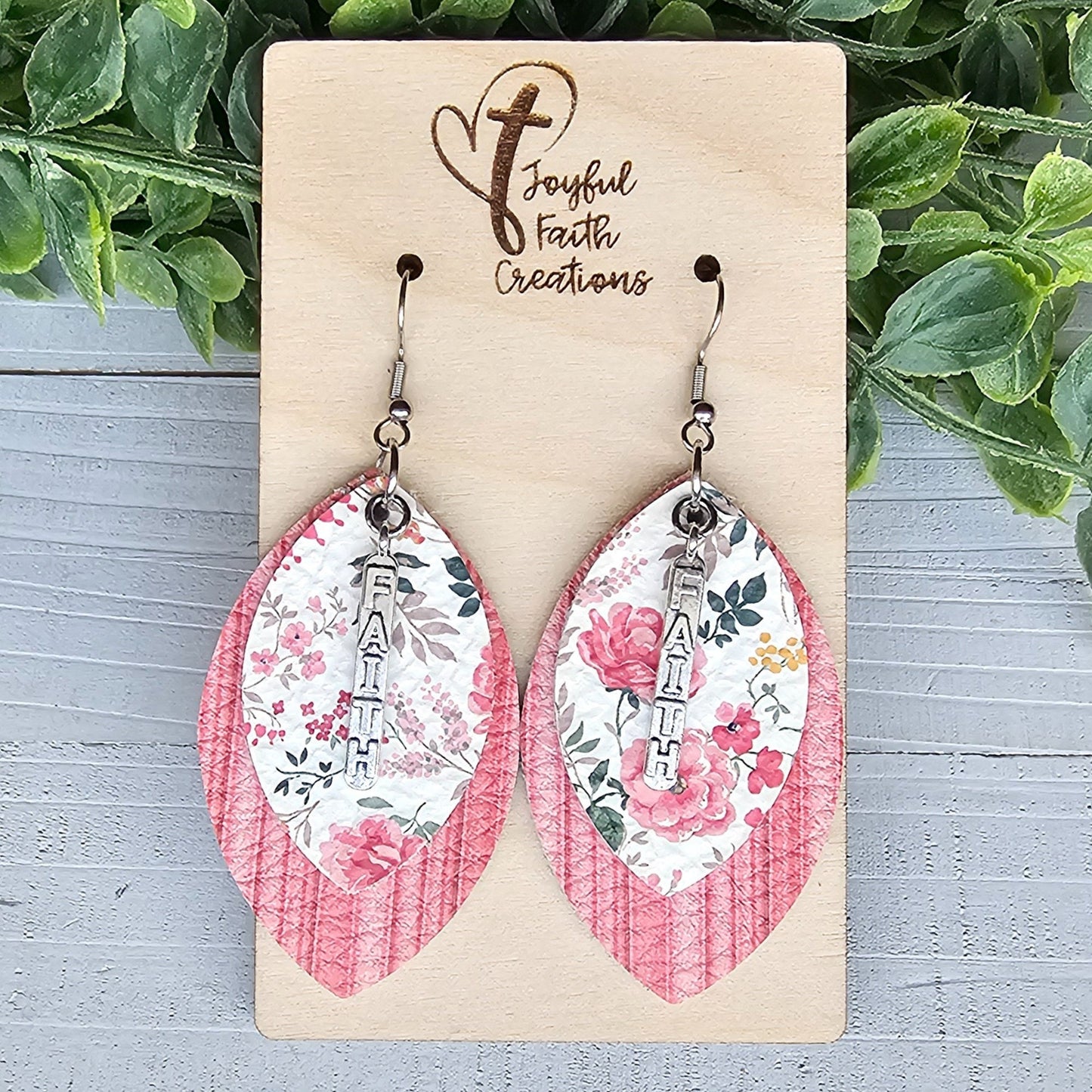 pink floral earrings, faith earrings, 3rd anniversary gift for her, birthday gift for best friend, Easter earrings, Christian gifts for wife