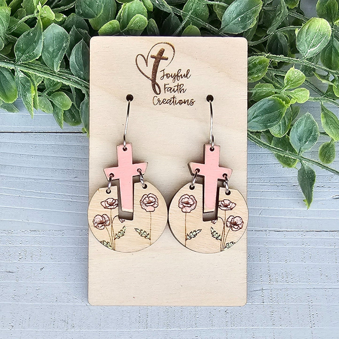 pink cross earrings wood, Christian gifts for women faith, Easter earrings, birthday gifts for sister, for best friend, baptism gift for her