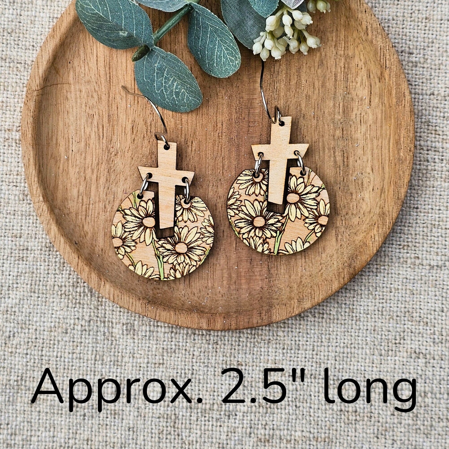 white floral cross earrings wood, Christian gifts for women faith, Mothers day gift, birthday gift for sister, for best friend, baptism gift