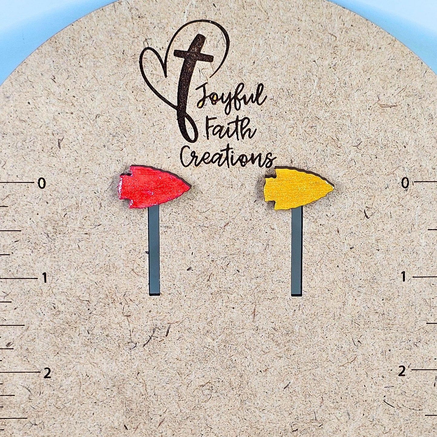 Arrowhead Glitter Stud Earrings, Red and Yellow