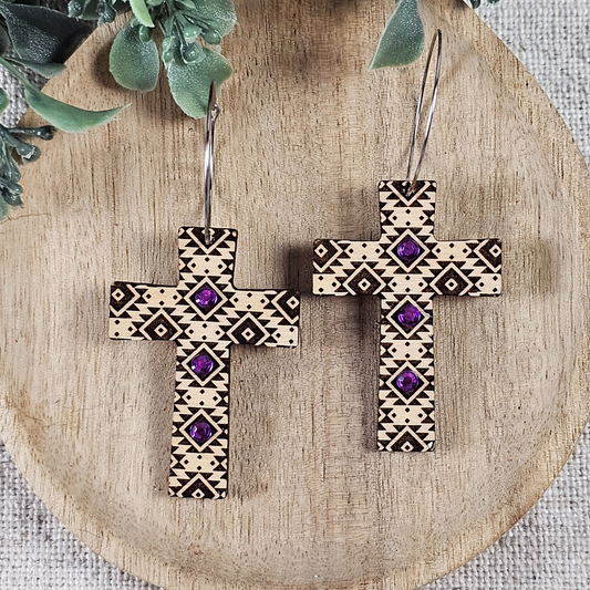 Boho Cross with Purple Rhinestones