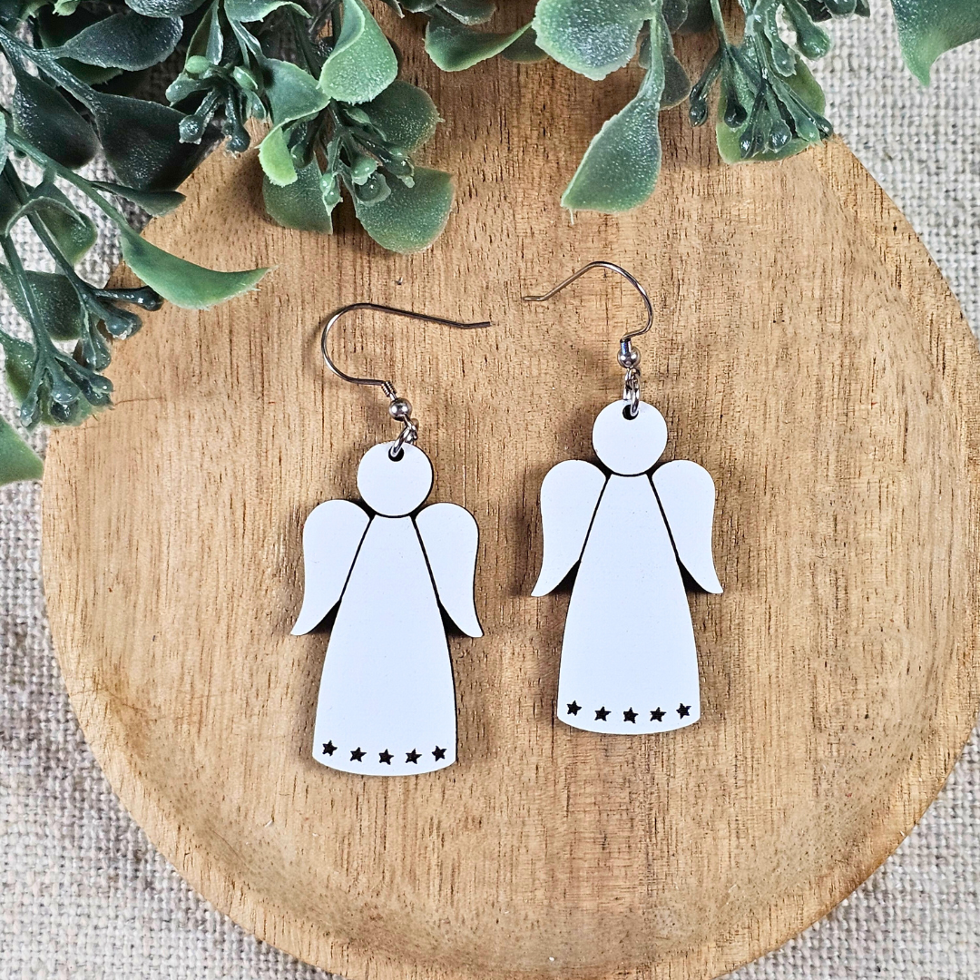 White Angel Wood Earrings