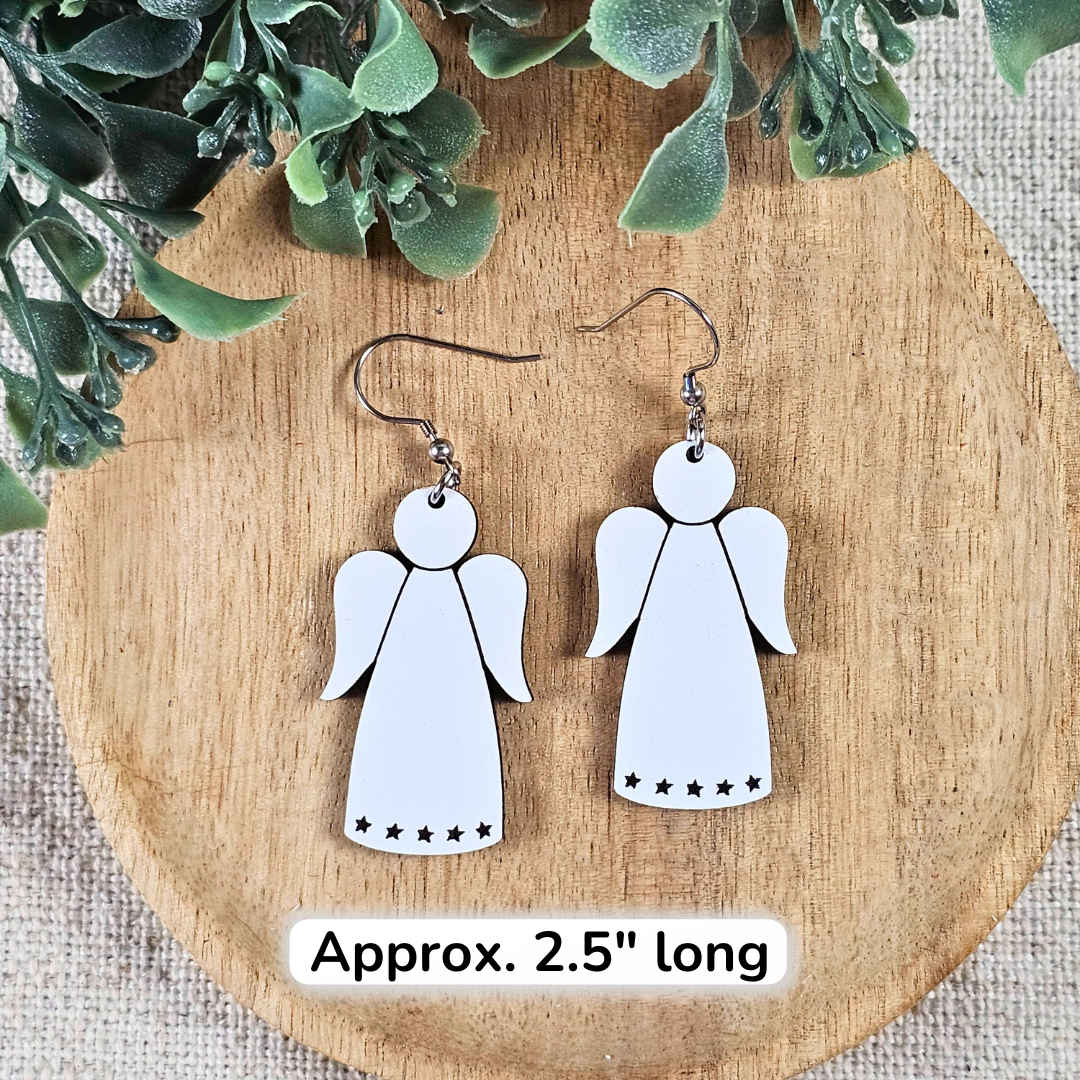 White Angel Wood Earrings