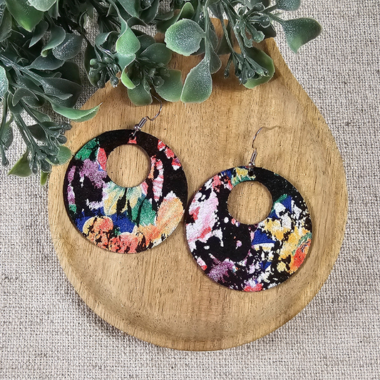 Bright Floral on Black Hole-in-One Earrings