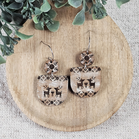 Winter Deer Wood Earrings