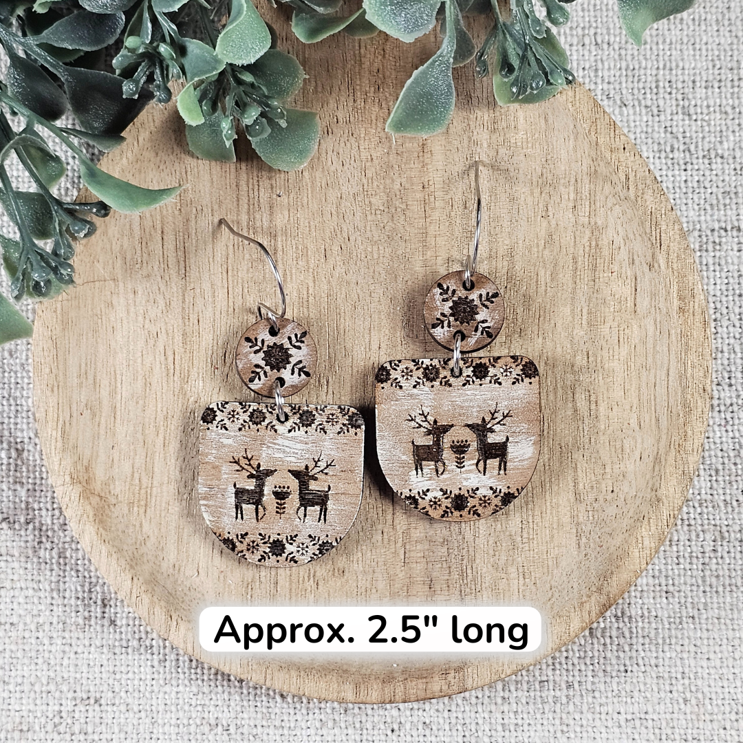 Winter Deer Wood Earrings