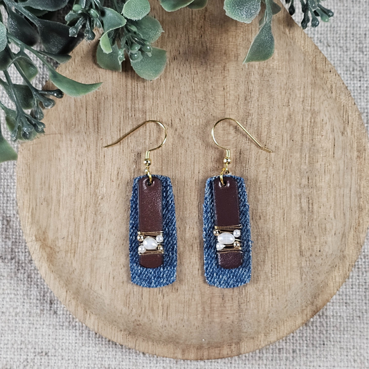 Denim Embellished Bar Earrings