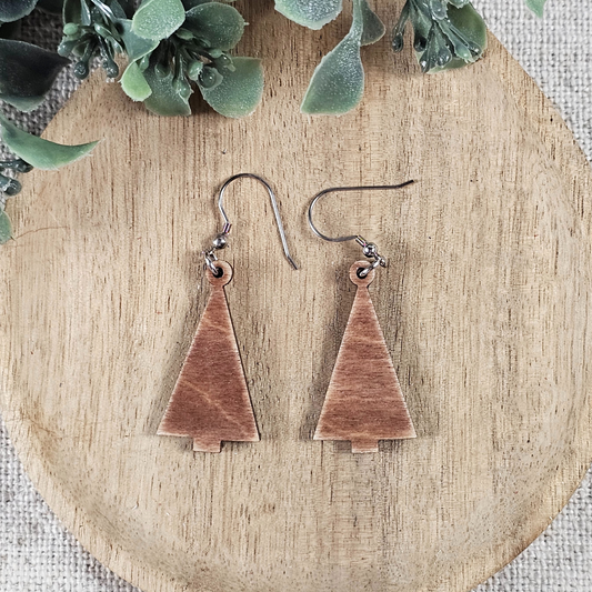 Distressed Wood Tree Earrings