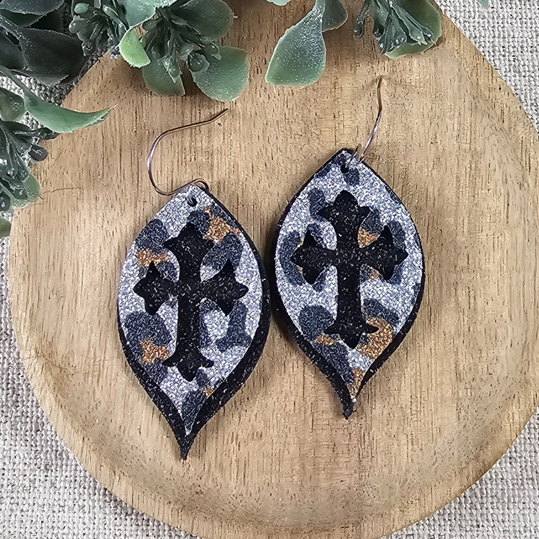 Silver Leopard Cross Earrings (Copy)