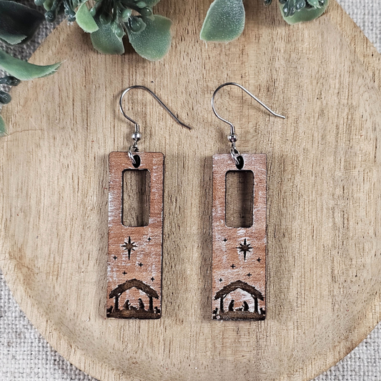 Distressed Wood Nativity Earrings