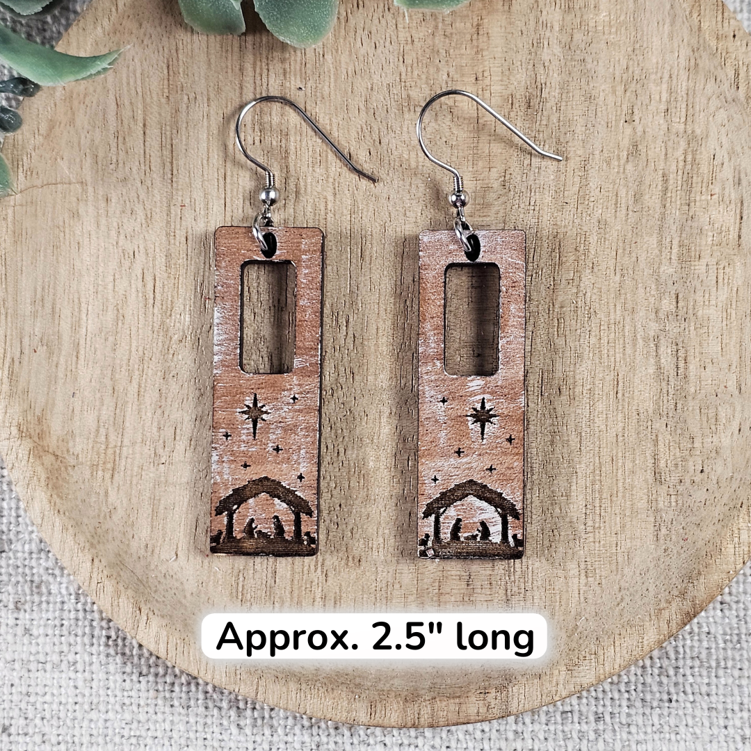 Distressed Wood Nativity Earrings