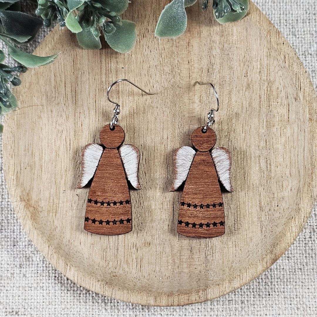 Wood Angel Earrings-style 2