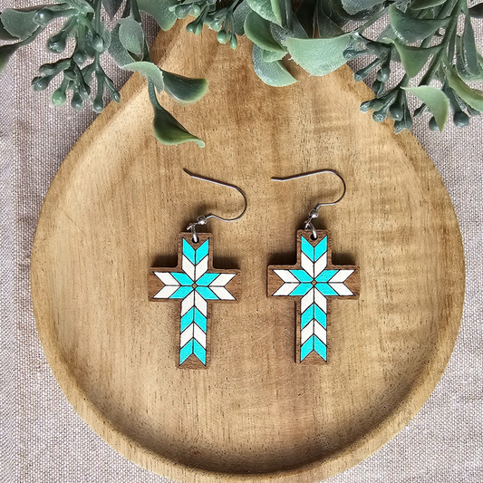 Barn Quilt Painted Cross Earrings