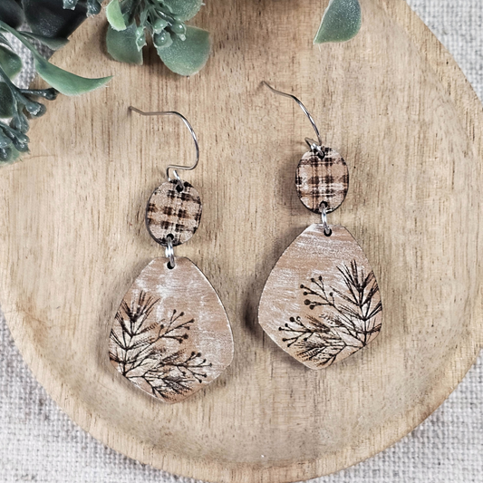 Winter Floral Wood Earrings