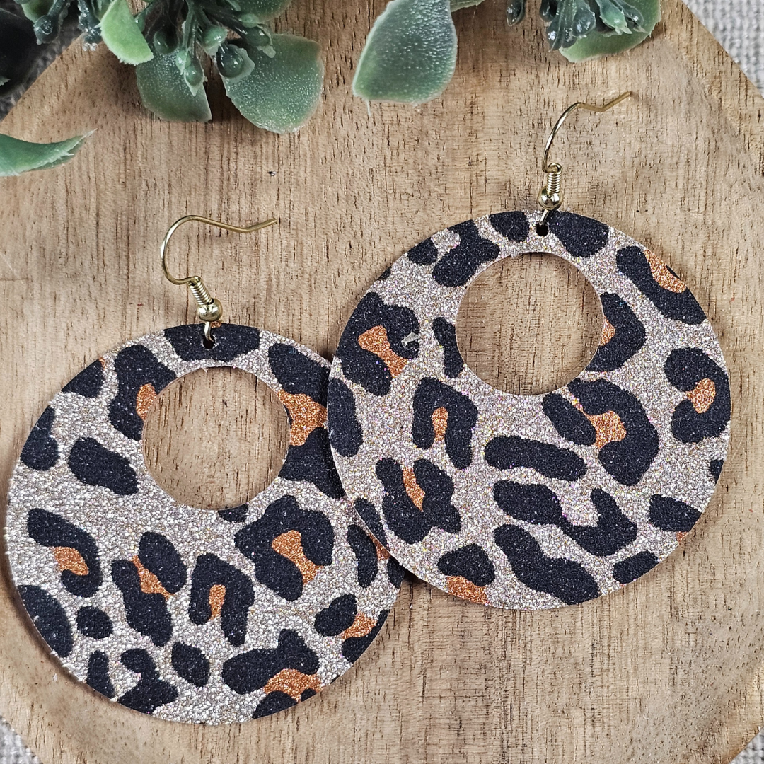 Gold Glitter Leopard Print Hole-in-One Earrings