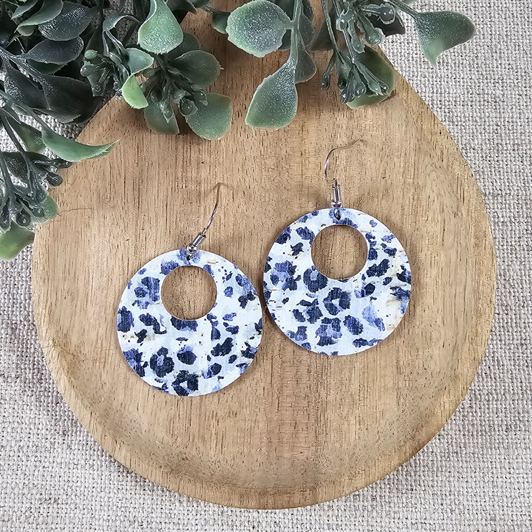 Mini Hole-in-One Blue Leopard Earrings