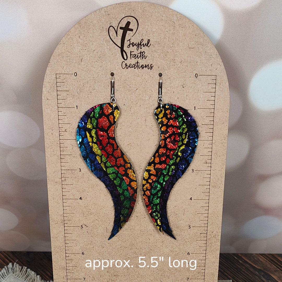 Rainbow Leopard Angel Wing Earrings