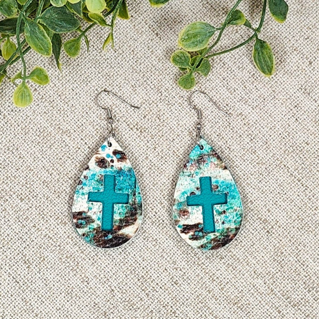 Western Turquoise Cross Teardrops-Pattern will vary