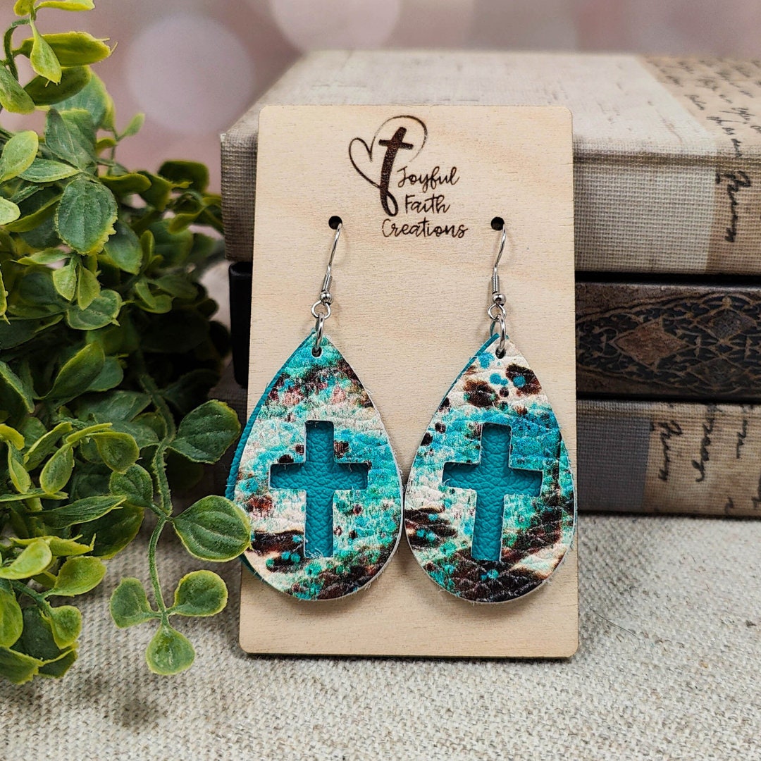 Western Turquoise Cross Teardrops-Pattern will vary