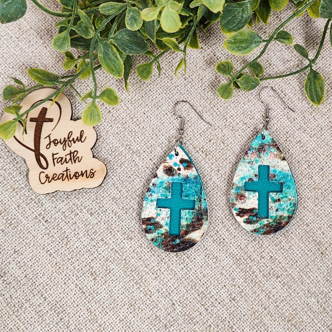 Western Turquoise Cross Teardrops-Pattern will vary