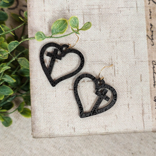 Black Lace Acrylic Hearts with Crosses