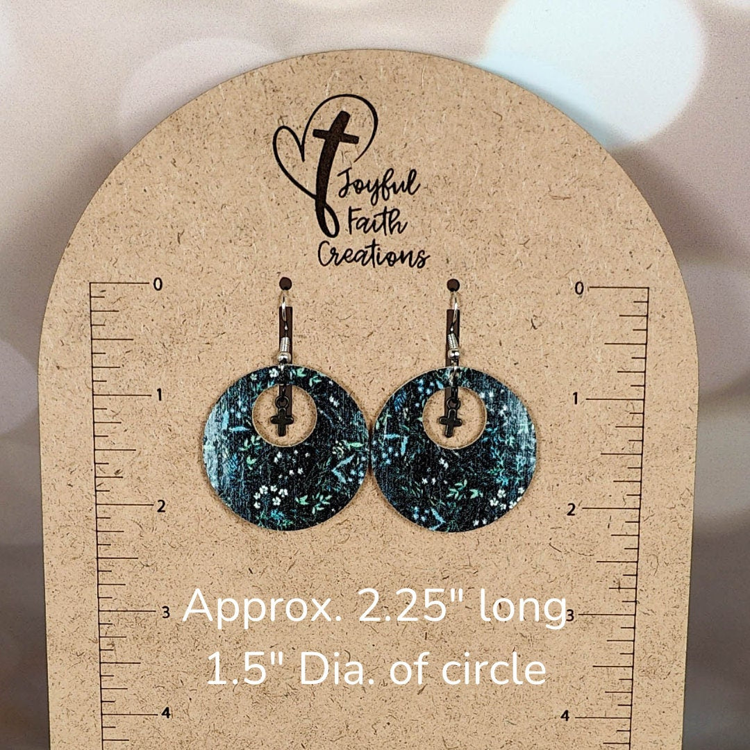 Mini Hole-in-One Dark Floral Earrings with Cross