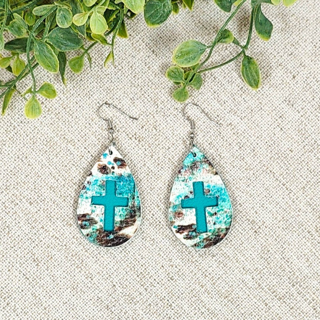 Western Turquoise Cross Teardrops-Pattern will vary