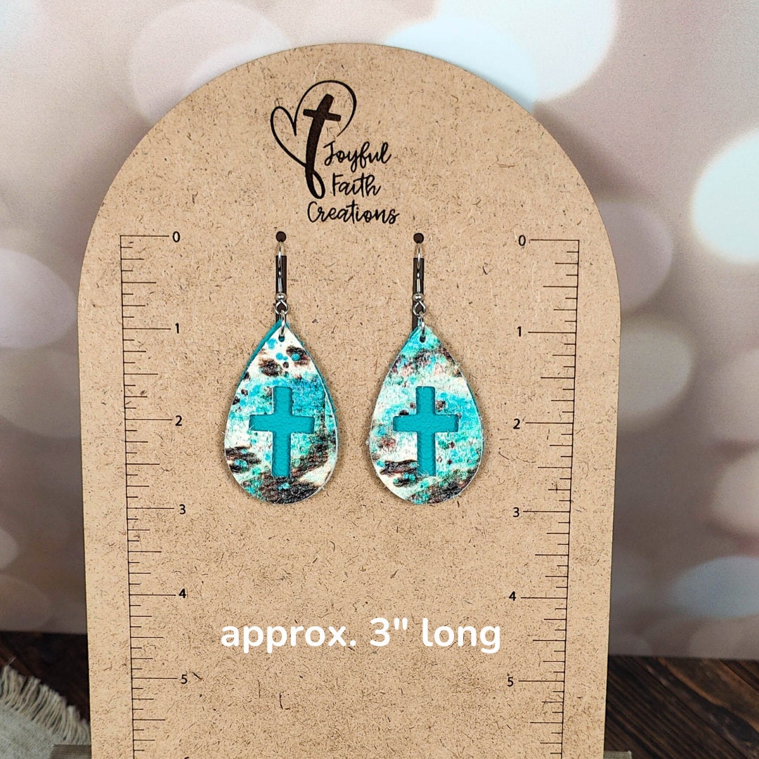 Western Turquoise Cross Teardrops-Pattern will vary