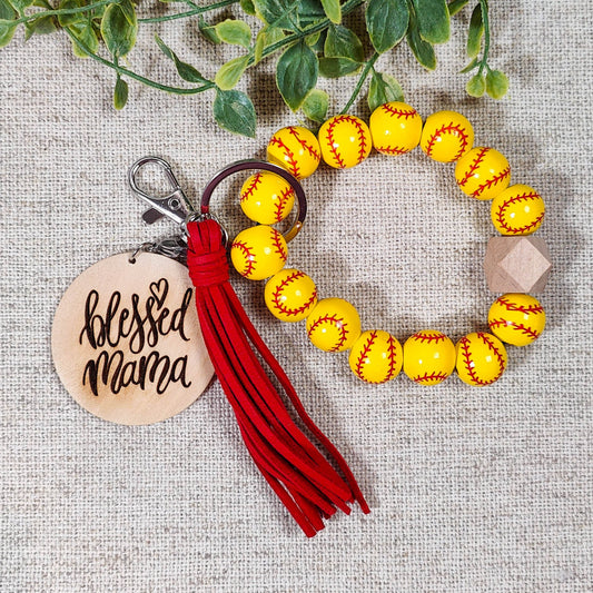 Blessed mama keychain, softball mom keychain, Christmas gift for mom from daughter, stocking stuffers for her, softball gifts, birthday gift
