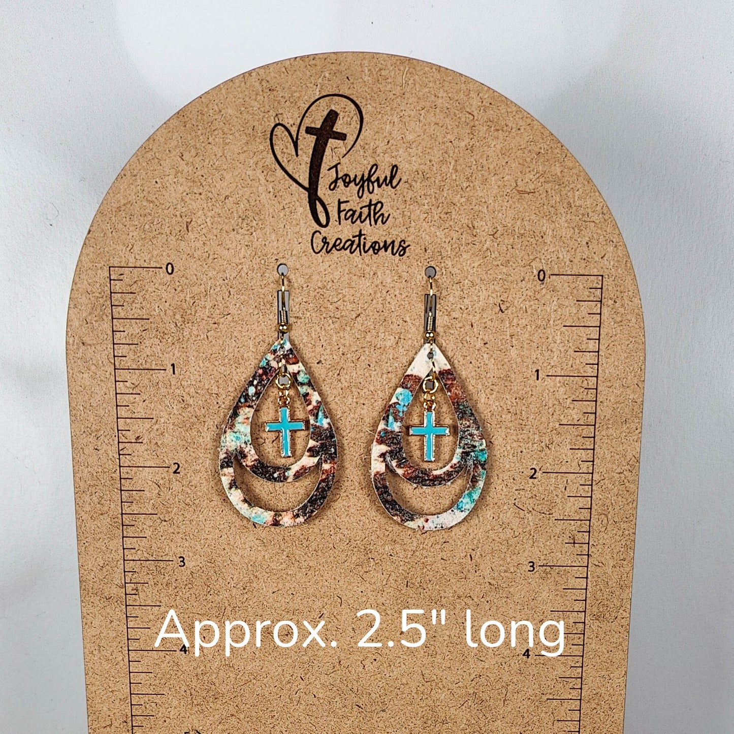 Western Teardrop Earrings with Blue Cross