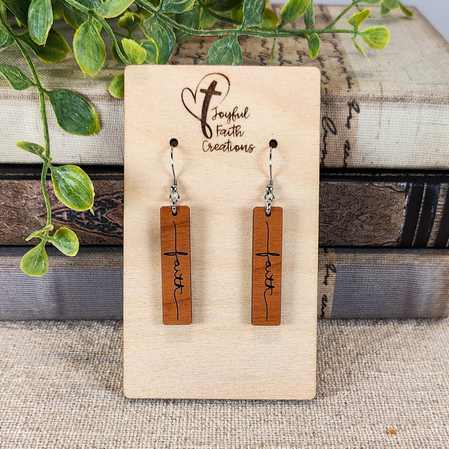 Petite Faith Bar Wood Earrings