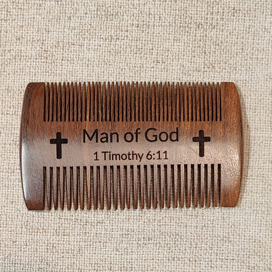 1 Timothy 6:11 Man of God Dark Wood Beard Comb