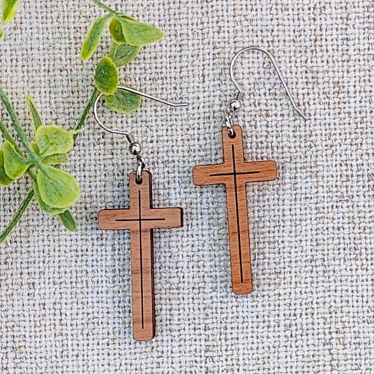 wood cross earrings dangle, Easter earrings for women, religious gifts for her, Easter gifts for teens, for daughter, faith earrings
