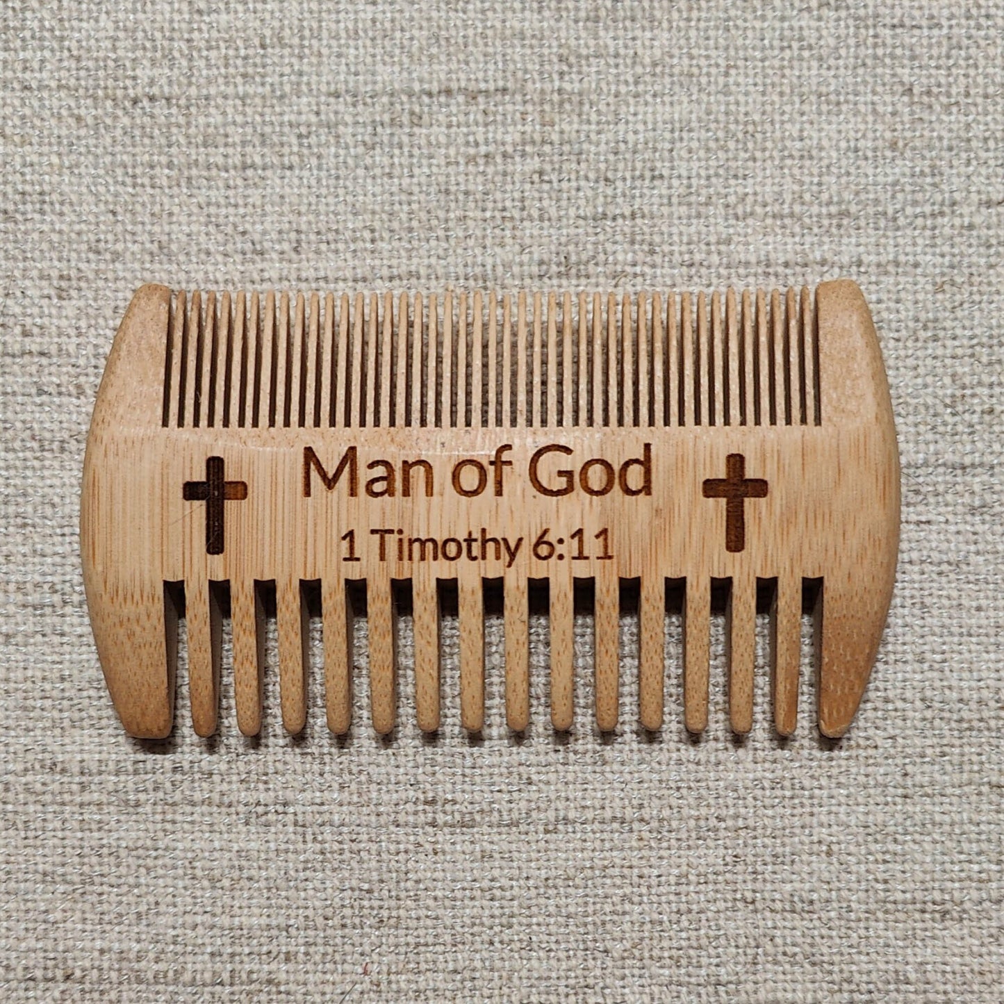 1 Timothy 6:11 Man of God, Natural Wood Beard Comb