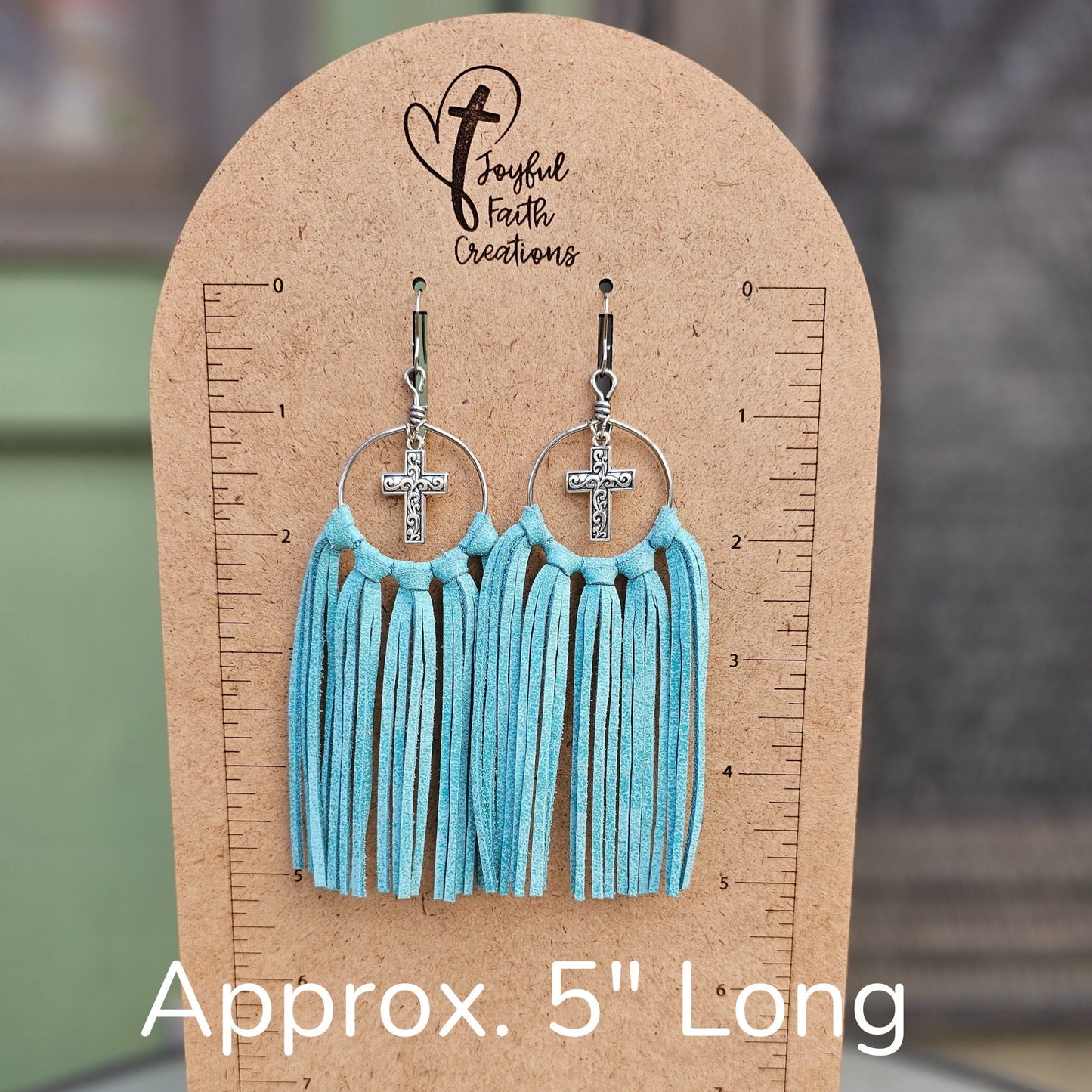 Turquoise Fringe Earrings with Silver Cross