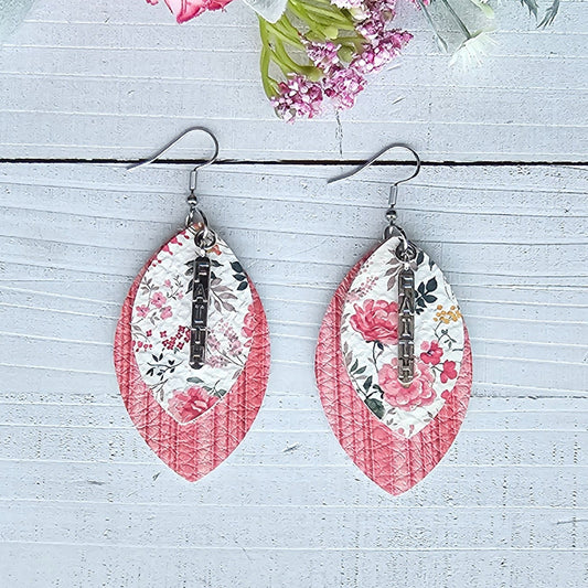 pink floral earrings, faith earrings, 3rd anniversary gift for her, birthday gift for best friend, Easter earrings, Christian gifts for wife