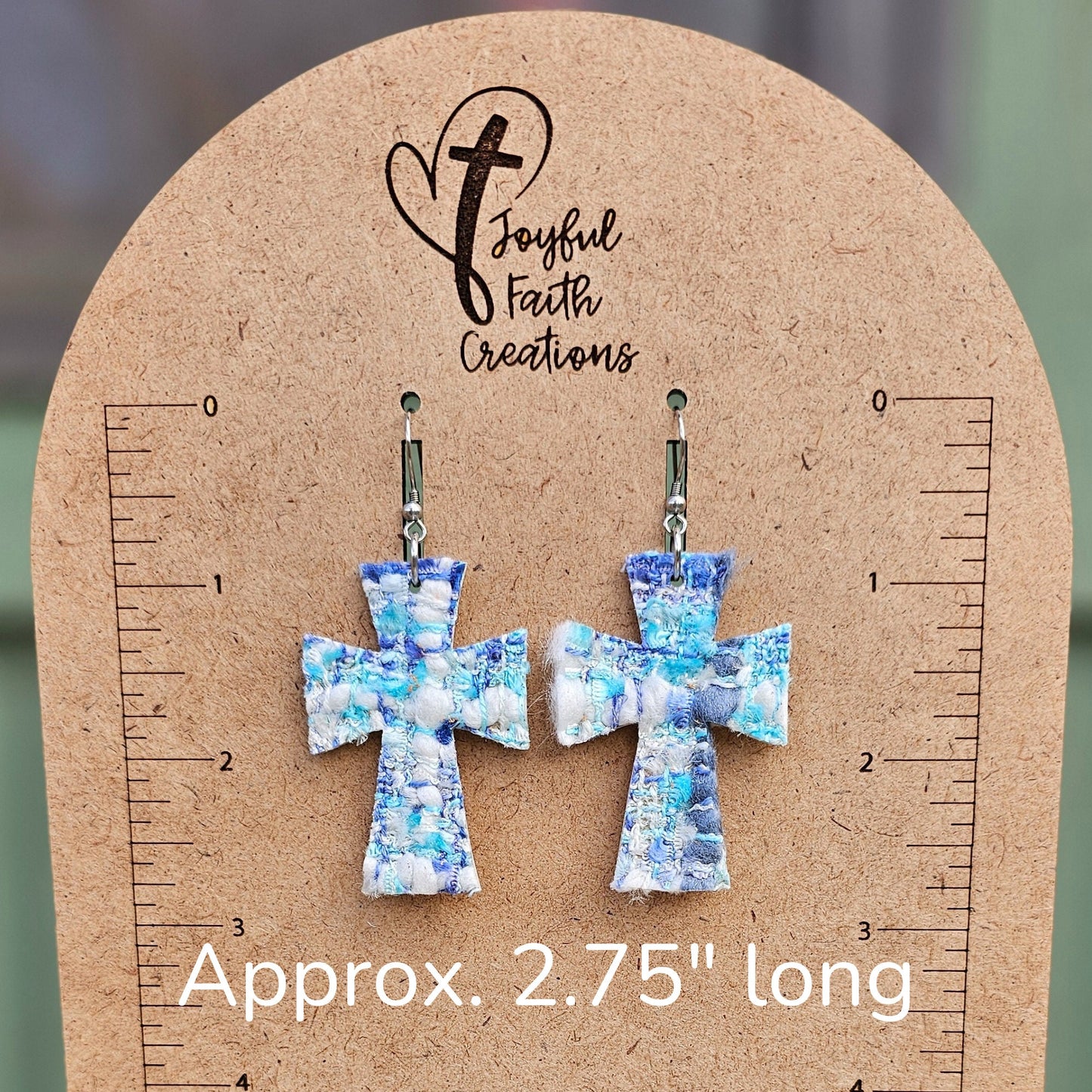 Blue and White Tweed Cross Earrings