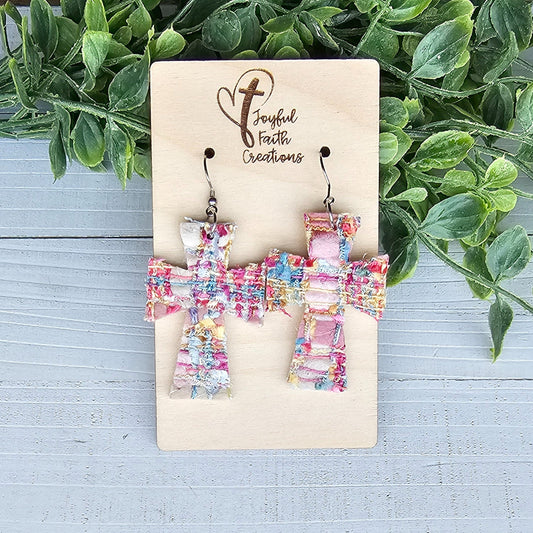 Colorful Tweed Cross Earrings