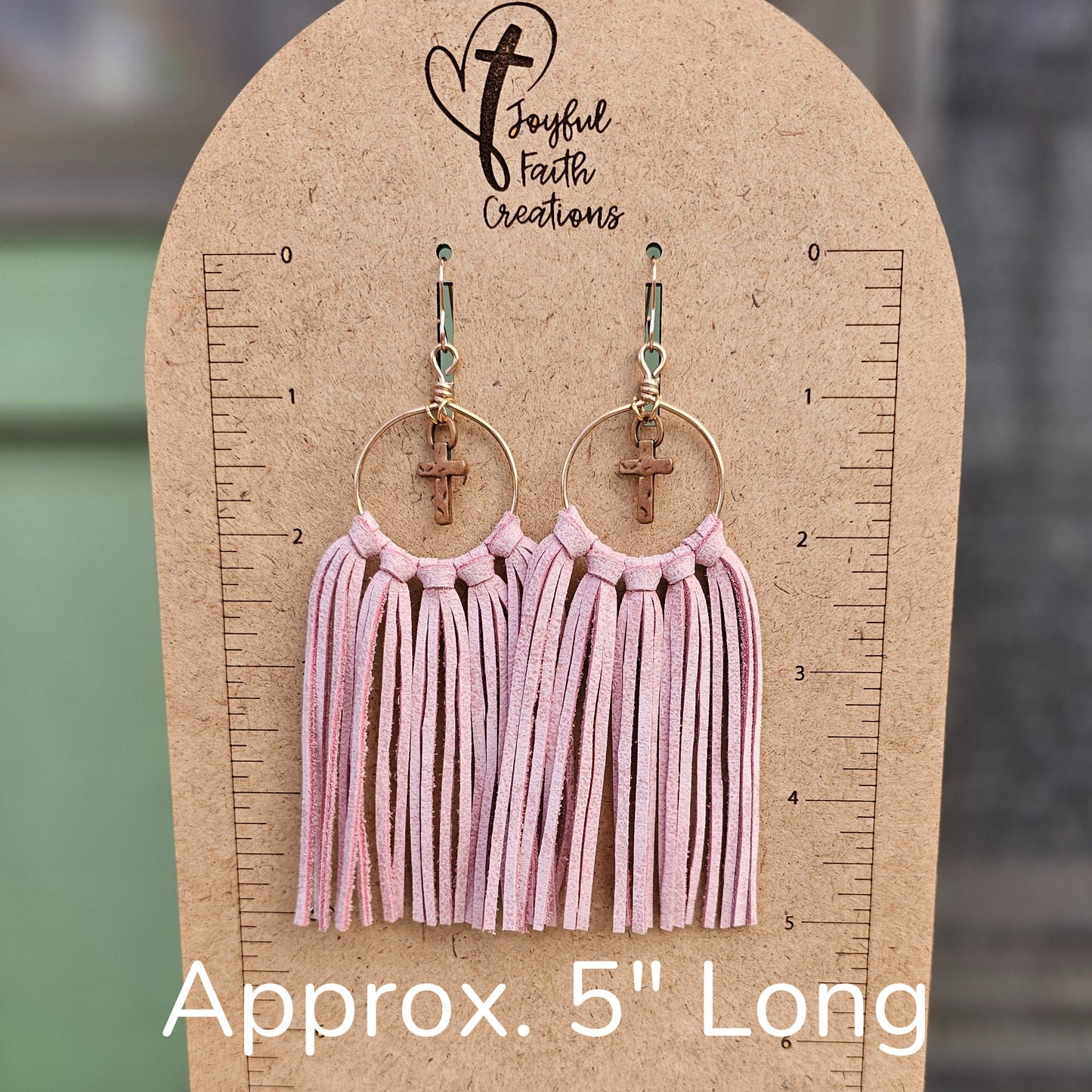 Pink fringe earrings, cross earrings, religious gifts, anniversary gift for wife, birthday gift for friend, Christian gifts for women faith