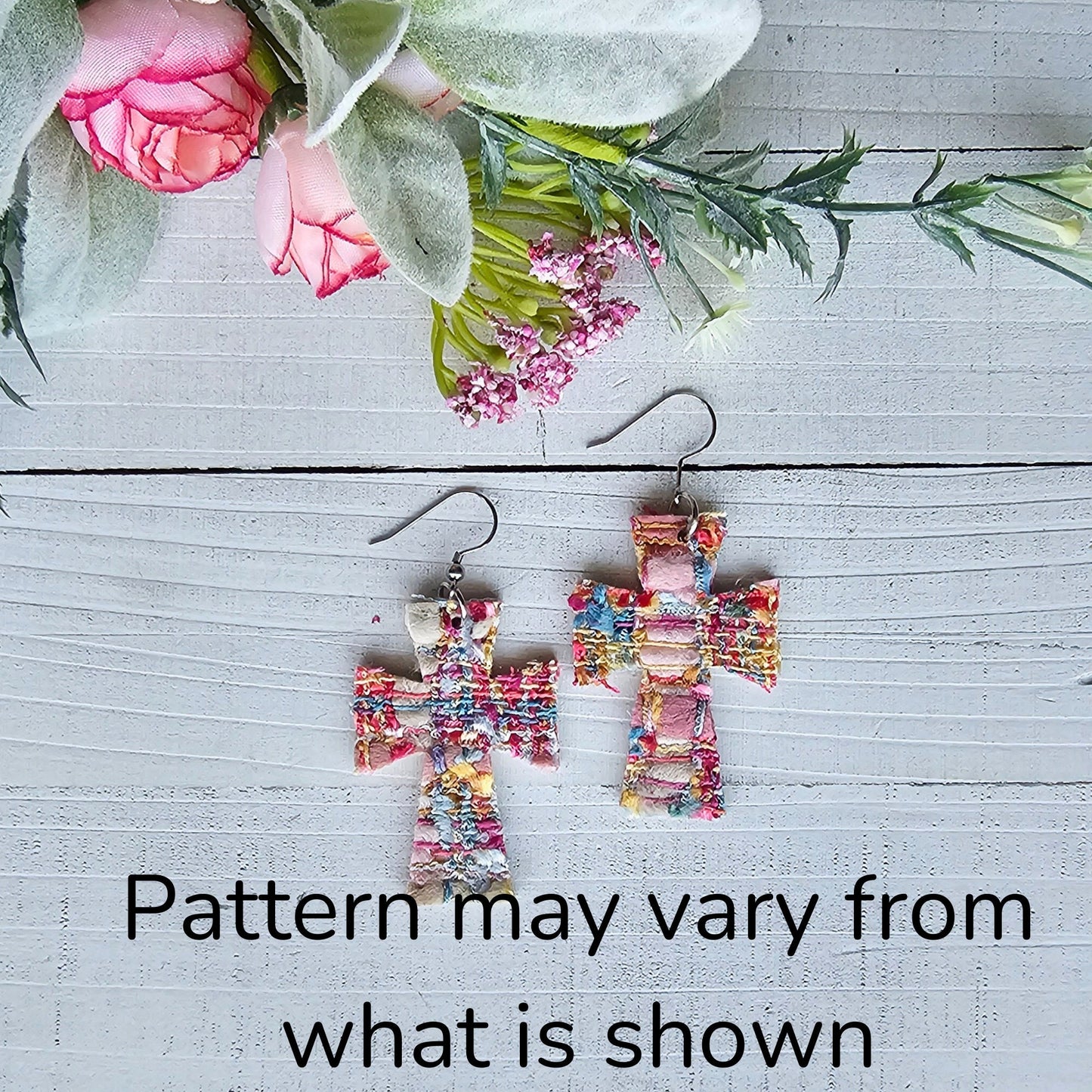 Colorful Tweed Cross Earrings